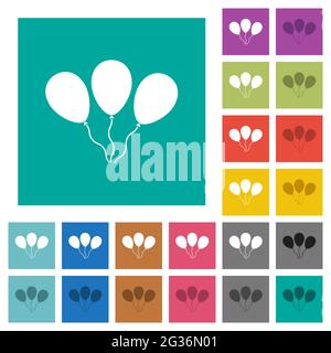 Three balloons multi colored flat icons on plain square backgrounds. Included white and darker icon variations for hover or active effects. Stock Vector