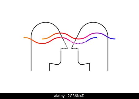 Empathy logo. Two male profiles with wave of understanding. Psychology icon. Therapy symbol. Telepathy sign Stock Vector