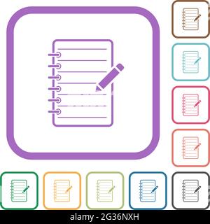 Spiral notepad with pencil simple icons in color rounded square frames on white background Stock Vector
