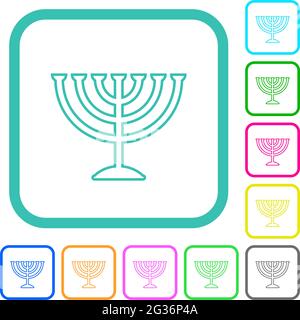 Menorah vivid colored flat icons in curved borders on white background Stock Vector