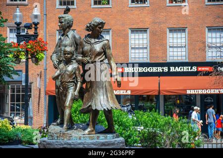 Irish Famine Memorial statue by Robert Shaw on the Freedom Trail Boston downtown Crossing district Massachusetts, USA. Stock Photo