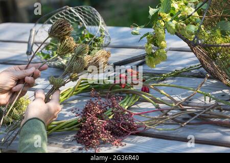 autumn wreath is made from collected natural materials Stock Photo