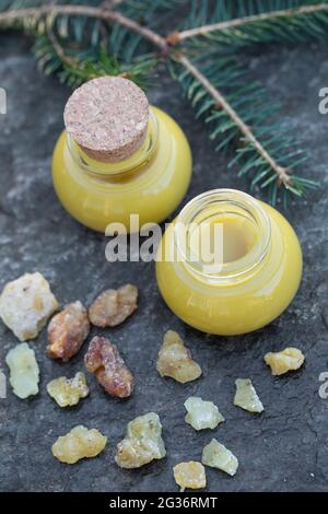 homemade resin ointment in jars Stock Photo