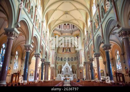 Inside Basilica of Our Lady of Perpetual Help in the Mission Hill section of Boston, Massachusetts.   The Basilica and Shrine of Our Lady of Perpetual Stock Photo