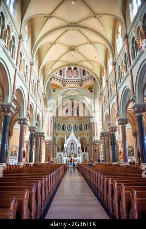 Inside Basilica of Our Lady of Perpetual Help in the Mission Hill section of Boston, Massachusetts.   The Basilica and Shrine of Our Lady of Perpetual Stock Photo