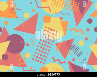 80s geometric seamless pattern with memphis elements. Trendy retro background for printing on paper, advertising materials and fabric. Vector illustra Stock Vector