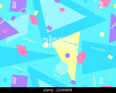 80s geometric seamless pattern with memphis elements. Trendy retro background for printing on paper, advertising materials and fabric. Vector illustra Stock Vector
