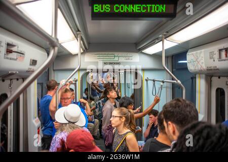 Boston MBTA subway lines, train crossing Longfellow bridge over scenic ...