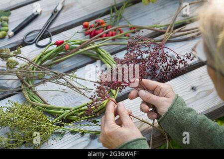 autumn wreath is made from collected natural materials Stock Photo