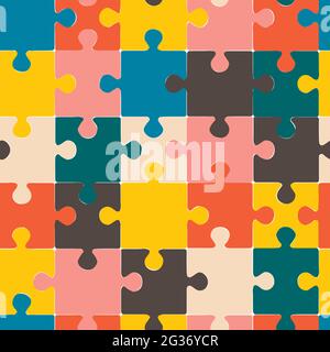 Multicolor puzzles. Vector seamless pattern for print, textile, paper. Flat trending design. Stock Vector