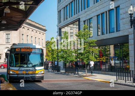 Bus nº 47 in Roxbury bus station to Broadway Boston Massachusetts USA.  Sasaki, in collaboration with the Netherlands-based design firm Mecanoo, worke Stock Photo