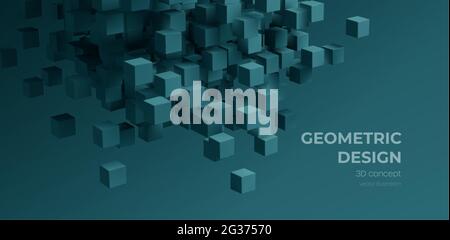 Modern digital geometric cube abstract background. Stylish realistic poster with black 3d cube background on dark background. Technology vector Stock Vector