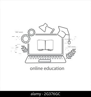 Online education thin flat design Stock Vector