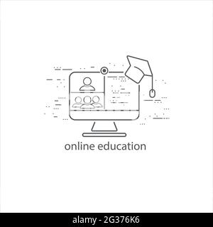 Online education thin flat design Stock Vector