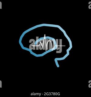 Concept of focal seizure. Illustration of brain and brain wave outline Stock Vector