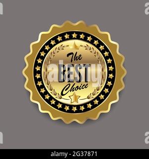 Vector golden medal label - best choice attractive and trendy for offers, price and goods sale. Vector illustration isolated on dark background Stock Vector