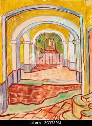 Corridor in the Asylum (1889) by Vincent Van Gogh. Stock Photo
