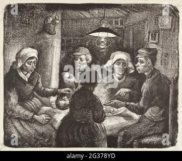 Composition lithograph of The Potato Eaters (De aardappeleters, 1885) by Vincent Van Gogh. Stock Photo