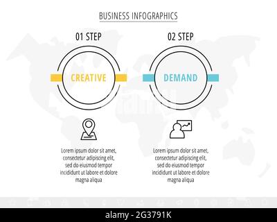 Infographics circles with icons. Line vector business concept of 2 steps by step, options, squares. Template with two ways for diagram, web, banner Stock Vector