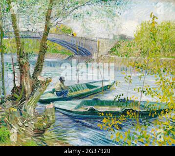 Fishing in Spring, the Pont de Clichy (Asnières) (1887) by Vincent Van Gogh. Stock Photo