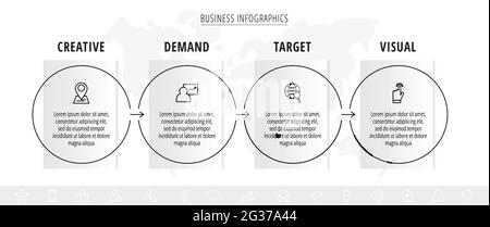 Minimal infographics circles. Line vector business concept of 4 steps by step, options, labels. Flat template with four ways for diagram, flowchart Stock Vector