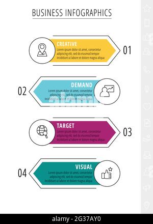 Minimal infographics circles. Line vector business concept of 4 steps by step, options, labels. Flat template with four ways for diagram, flowchart Stock Vector