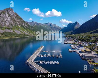 Aerial of Gryllefjord, Senja, Senja scenic road, Norway Stock Photo