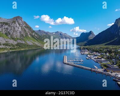 Aerial of Gryllefjord, Senja, Senja scenic road, Norway Stock Photo