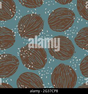 Vector seamless pattern with silhouettes of coconuts. Design with coconuts and shredded coconut. Stock Vector
