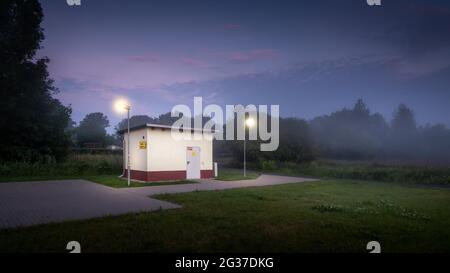 Helicopter landing site of the polyclinic, dawn, Luckenwalde, Germany Stock Photo