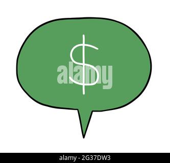 Cartoon vector illustration of dollar icon inside speech bubble. Colored and black outlines. Stock Vector