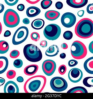 Modern minimalist repeat background with peacock feather colors. Tuequoise and pink abstract seamless pattern with turkish eyes for clothing. Textile Stock Vector
