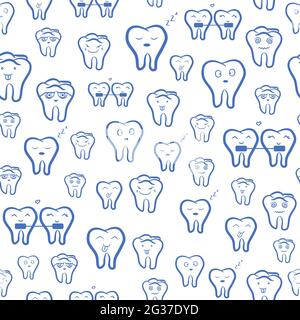 Seamless pattern with teeth illustration for children. Repetitive dental background about healthcare and oral hygiene for medical clinics. Stock Vector