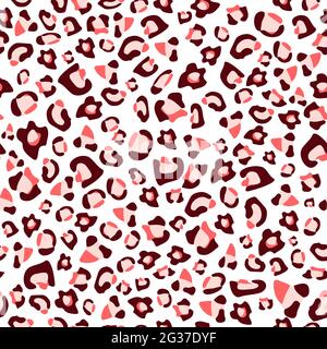 Repetitive background with tiger leopard motifs. Pink and brown seamless pattern with exotic animal print. Abstract wildlife fur texture. Fashion Stock Vector