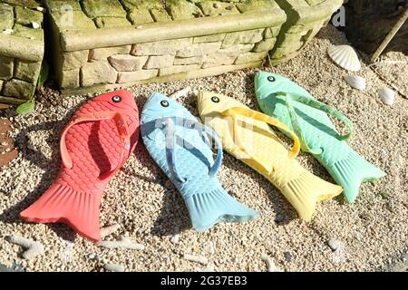 Colourful fish shaped sandals as souvenirs Kamakura Kanagawa