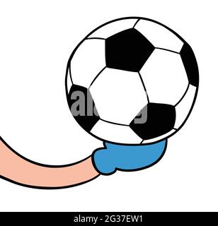 Cartoon vector illustration of goalkeeper holds the soccer ball. Colored and black outlines. Stock Vector