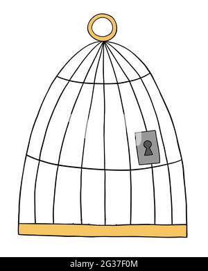 Cartoon vector illustration of bird cage. Colored and black outlines. Stock Vector