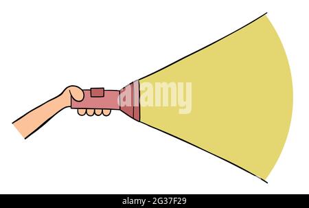 Cartoon vector illustration of holding flashlight. Colored and black outlines. Stock Vector
