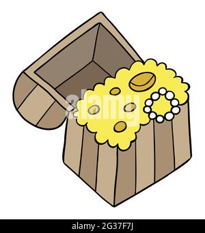 Cartoon vector illustration of treasure chest. Colored and black outlines. Stock Vector