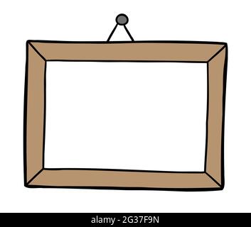 Cartoon vector illustration of picture frame hanging on the wall. Colored and black outlines. Stock Vector