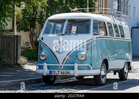 Volkswagen type 2 Transporter, VW Bus T1, Bulli, Oldtimer year of construction from 1950, Bavaria, Germany Stock Photo