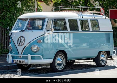 Volkswagen type 2 Transporter, VW Bus T1, Bulli, Oldtimer year of construction from 1950, Bavaria, Germany Stock Photo