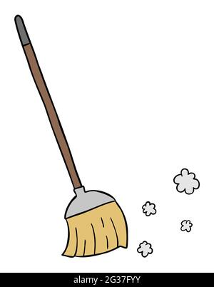 Cartoon vector illustration of broom and cleaning. Colored and black outlines. Stock Vector