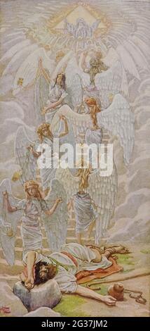 Jacob's dream of angels ascending and descending the ladder to heaven ...