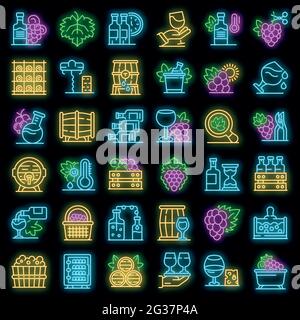 Winemaker icons set. Outline set of winemaker vector icons neon color on black Stock Vector