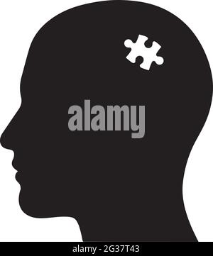 Vector illustration silhouette of Human Head with a puzzle piece missing indicating Alzheimers disease Stock Vector