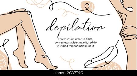 Body depilation vector banner. Lady legs, armpit simple poster, background, label design. One continuous line art. Body depilation illustration Stock Vector