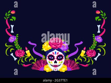 Day of the Dead decorative frame. Dia de los muertos. Mexican celebration. Stock Vector