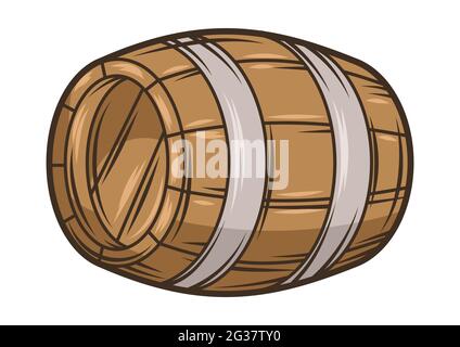 Illustration of wooden barrel with beer. Object in engraving hand drawn style. Old element for beer festival or Oktoberfest. Stock Vector