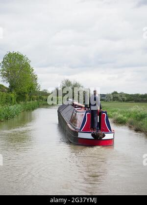 A vintage working canal boat seen on the South Oxford Canal Stock Photo